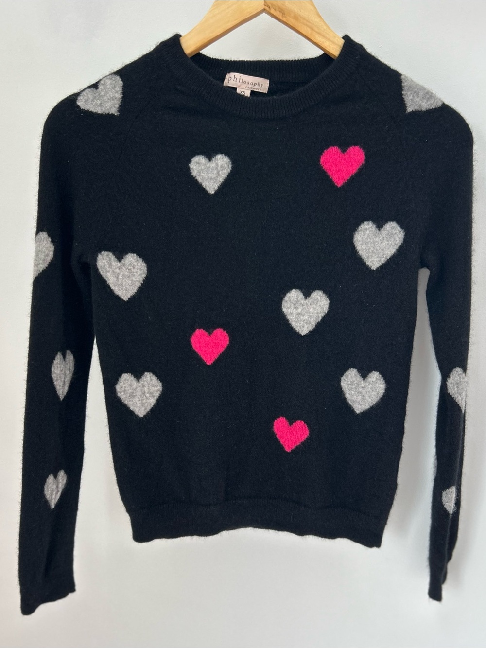 Philosophy 100% Cashmere Intarsia Heart Knit Sweater - Size XS 15x21